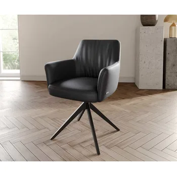 Jídelní židle DELIFE Jídelní židle Xana-Flex s područkami pravá kůže černá křížová podnož široká černá otočná 360° taštičkové pružiny