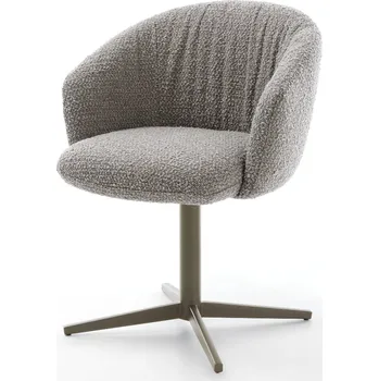 Jídelní židle DELIFE Jídelní židle Caja-Flex s područkami bouclé stříbrně šedá podnož ve tvaru kříže titanový efekt 360° otočný taštičkové pružiny