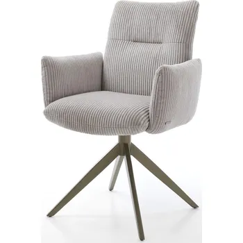 Jídelní židle DELIFE Jídelní židle Jova-Flex s područkami plyšový manšestr stříbrně šedá křížová podnož široká titanová barva 360° otočná houpací funkce taštičkové pružiny