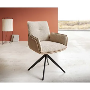 Jídelní židle DELIFE Jídelní židle Nela-Flex kombinace materiálů tmavě béžová křížová podnož široká černá otočná 360°