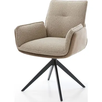 Jídelní židle DELIFE Jídelní židle Nela-Flex kombinace materiálů tmavě béžová křížová podnož široká černá otočná o 360° houpací funkce
