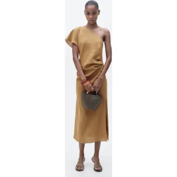 Dámské šaty Dámské lněné letní asymetrické šaty Mango Rachel, vel. XS, hnědá