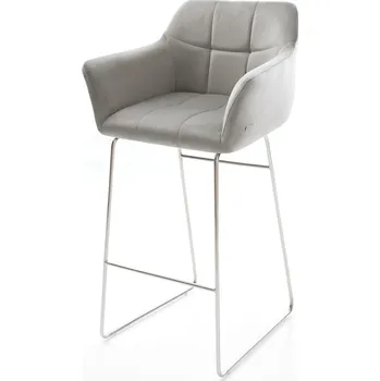 Barová židle DELIFE Barová židle Yulo-Flex samet šedá tenká podnož nerezová ocel