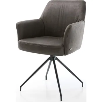 Jídelní židle DELIFE Jídelní židle Xana-Flex s područkami mikrovlákno antracit vintage křížová podnož zúžená černá otočná o 180° taštičkové pružiny