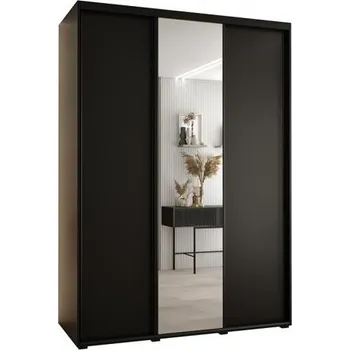 Šatní skříň Šatní skříň s posuvnými dveřmi a zrcadlem DAVOS 170cm | Černá / černé pojezdy
