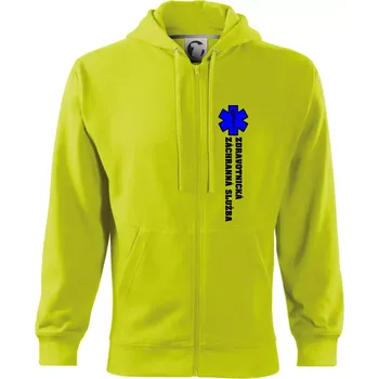 Pánská mikina Hvězda života - zdravotnická záchranná služba - Mikina s kapucí na zip trendy zipper - M ( Limetková )