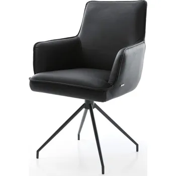 Jídelní židle DELIFE Jídelní židle Heira-Flex s područkami pravá kůže černá křížová podnož zúžená černá otočná o 180° taštičkové pružiny