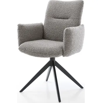Jídelní židle DELIFE Jídelní židle Jova-Flex s područkami bouclé stříbrně šedá křížová podnož široká černá 360° otočná taštičkové pružiny