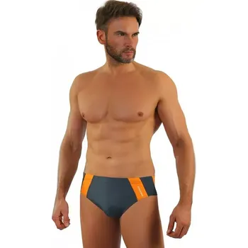 Pánské plavky Pánské slipové plavky 447 Tmavě šedá s oranžovou - Sesto Senso tm.šedá-oranžová 4XL