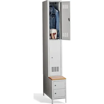 Školní nábytek 2+2-dveřová šatní skříň s krátkými dveřmi, zabudovanou lavicí a skříněmi na obuv #03 MINI 2 PLUS