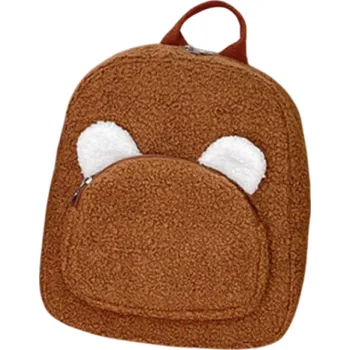 Dětský batoh Plyšový mini batoh 27 x 23 x 10 cm s medvědíma ušima Přední kapsa na zip Roztomilý dětský batůžek Měkký batoh na výlety i do školky hnědá