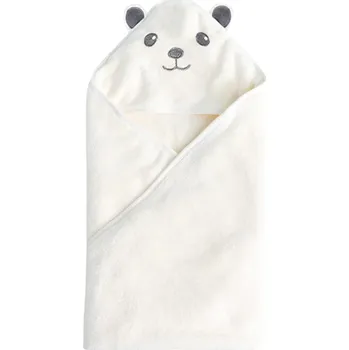 Dekorativní polštářek Dětská zavinovačka s kapucí 80 x 80 cm Měkká fleecová osuška pro miminko s oušky a medvídkem Kojenecká deka pro kluky i holky šedá