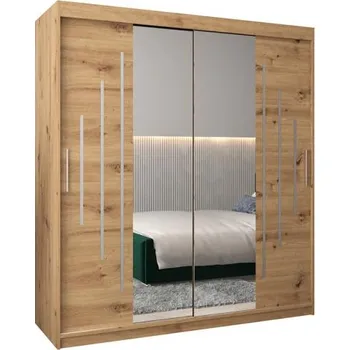 Šatní skříň Šatní skříň s posuvnými dveřmi a dvoudílným zrcadlem YORK1 - 180x200cm -Dub Artisan-