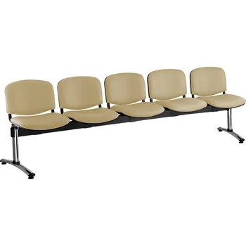 Kožená lavice ISO, 5-sedák - chromované nohy, béžová