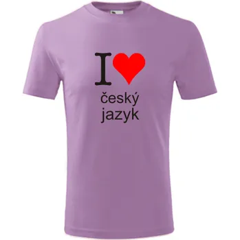 Chlapecké oblečení Fialové dětské tričko I love český jazyk - dárek pro žáka - dárek pro dítě - barva fialová - velikost 10let