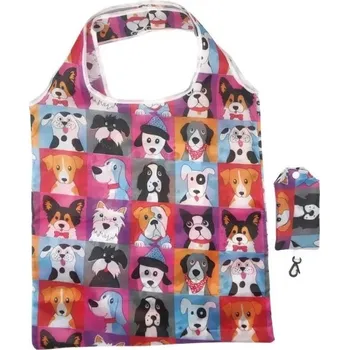 Nákupní taška Skládací nákupní taška 38 x 40 cm Barevná taška s potiskem psů Taška do kapsy 7,5 x 12,5 cm Nylonová taška s karabinou na zavěšení