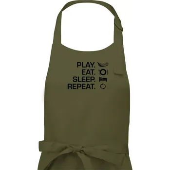 Kuchyňská zástěra Play Eat Sleep Repeat florbal - Pánská zástěra na vaření - Univerzální velikost ( Khaki )