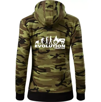 Dámská mikina Evoluce traktor - Dámská mikina trendy zipper s kapucí - S ( Zelený maskáč )