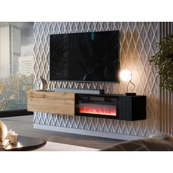 Televizní stolek TV skřínka s krbem Bamali 200 EF, Barva: černá / černá + dub wotan MIRJAN 5903211436413