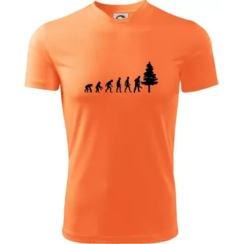 Pánské tričko Evoluce dřevorubec - pila a strom - Pánské triko Fantasy sportovní (dresovina) - 3XL ( Neon mandarine )