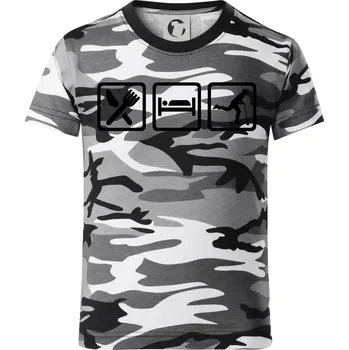 Chlapecké tričko Eat sleep koloběh - koloběžka - Dětské maskáčové triko - 122 cm/6 let ( Šedý maskáč )