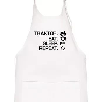 Kuchyňská zástěra Traktor eat sleep repeat - Dětská zástěra na vaření - Univerzální velikost ( Bílá )
