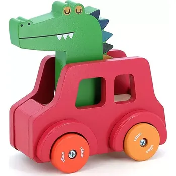 Dřevěná hračka Vilac Dřevěné autíčko s klaksonem Krokodýl