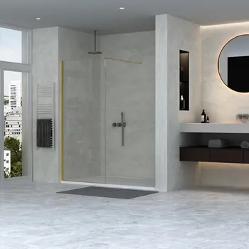 Erga Paris, sprchová zástěna Walk-In 50x200 cm, 8mm čiré sklo, zlatý lesklý profil, ERG-V02-PARIS-050x200-CL-GD