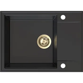 Granitový dřez Sink Quality Sink55, kuchyňský granitový dřez 620x460x215 mm + zlatý sifon, černá, SKQ-SINK.C.1KKO.XG