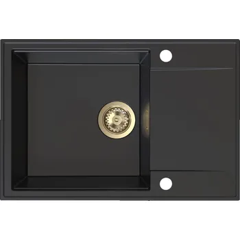 Granitový dřez Sink Quality Sink55, kuchyňský granitový dřez 680x460x215 mm + zlatý sifon, černá, SKQ-SINK.C.1KDO.XG