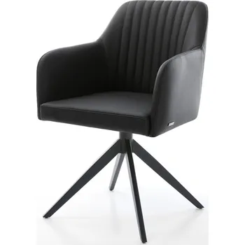 Jídelní židle DELIFE Jídelní židle Greg-Flex pravá kůže černá křížová podnož široká černá otočná o 360° houpací funkce taštičkové pružiny