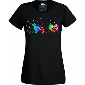 Dámské tričko Dámské tričko Barevný Kardiogram a Zlatý Retrívr (Velikost: 4XL, Barva: Černá)