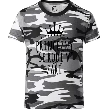 Chlapecké tričko Princezny se rodí v září - Dětské maskáčové triko - 104-110cm / 3-4 roky ( Šedý maskáč )