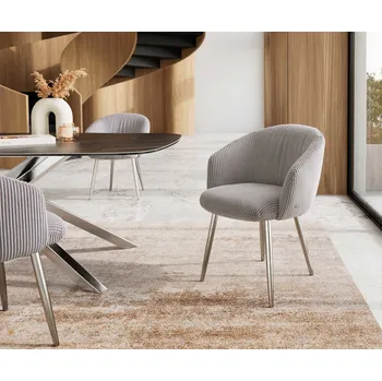 Jídelní židle DELIFE Jídelní židle Caja-Flex s područkami manšestr stříbrně šedá 4-nohá zúžená nerezová ocel taštičkové pružiny