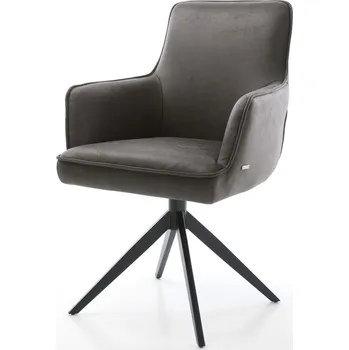Jídelní židle DELIFE Jídelní židle Heira-Flex s područkami mikrovlákno antracit vintage křížová podnož široká černá 360° otočná houpací funkce taštičkové pružiny