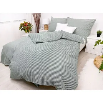 Povlečení LUXUSNÍ PRODLOUŽENÉ KREPOVÉ POVLEČENÍ 140x220/70x90 - PRUHY ZELENÉ
