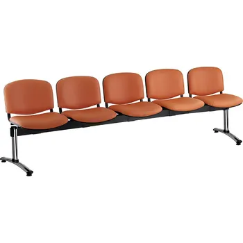 Kožená lavice ISO, 5-sedák - chromované nohy, oranžová