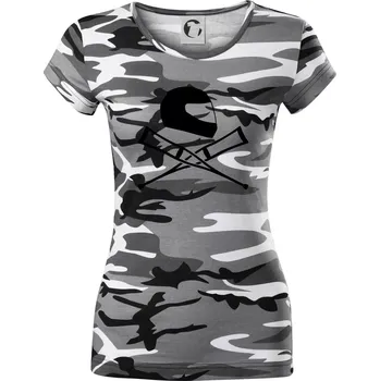 Dámské tričko Silniční helma / berle - Dámské maskáčové triko - L ( Šedý maskáč )