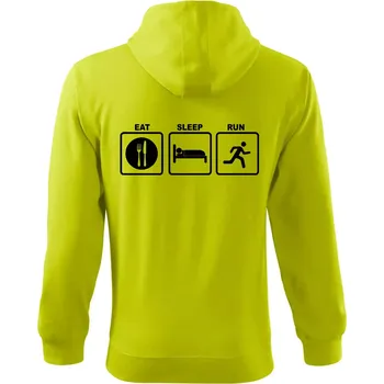 Pánská mikina Eat sleep run čtverce - Mikina s kapucí na zip trendy zipper - L ( Limetková )