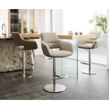 Barová židle DELIFE Barová židle Yago-Flex kombinace materiálů mikrovlákno schlamm bouclé schlamm výškově nastavitelná otočná podnož nerezová ocel otočný taštičkové pružiny