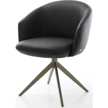 Jídelní židle DELIFE Jídelní židle Caja-Flex s područkami pravá kůže černá křížová podnož široká titanová barva 360° otočná houpací funkce taštičkové pružiny