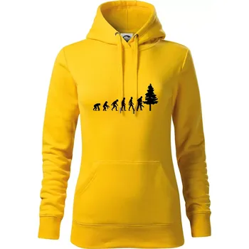 Dámská mikina Evoluce dřevorubec - pila a strom - Mikina dámská Cape s kapucí - 2XL ( Žlutá )
