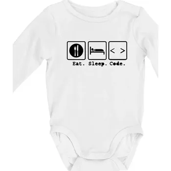 Eat sleep Code - Body kojenecké s dlouhým rukávem - Dlouhý r. do 3 měs ( Bílá )