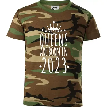 Chlapecké tričko Queens are born in 2023 - Dětské maskáčové triko - 104-110cm / 3-4 roky ( Hnědý maskáč )