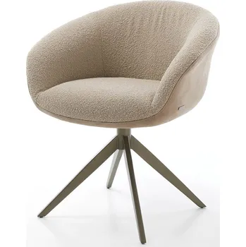 Jídelní židle DELIFE Jídelní židle Vinka-Flex s područkami kombinace materiálů tmavě béžová široká křížová podnož titanový efekt 360° otočná taštičkové pružiny