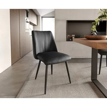 Jídelní židle DELIFE Jídelní židle Elso-Flex pravá kůže černá 4-nohá zúžená černá taštičkové pružiny