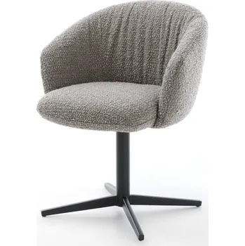 Jídelní židle DELIFE Jídelní židle Caja-Flex s područkami bouclé stříbrně šedá černá křížová podnož 360° otočná taštičkové pružiny