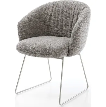 Jídelní židle DELIFE Jídelní židle Caja-Flex s područkami bouclé stříbrně šedá tenká podnož nerezová ocel taštičkové pružiny