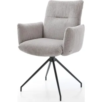 Jídelní židle DELIFE Jídelní židle Jova-Flex s područkami manšestr stříbrně šedá křížová podnož zúžená černá otočná o 180° taštičkové pružiny