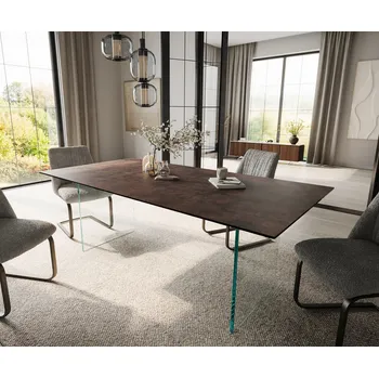 Jídelní stůl DELIFE Jídelní stůl Edge 200x100 sklo hnědá vintage podnož sklo